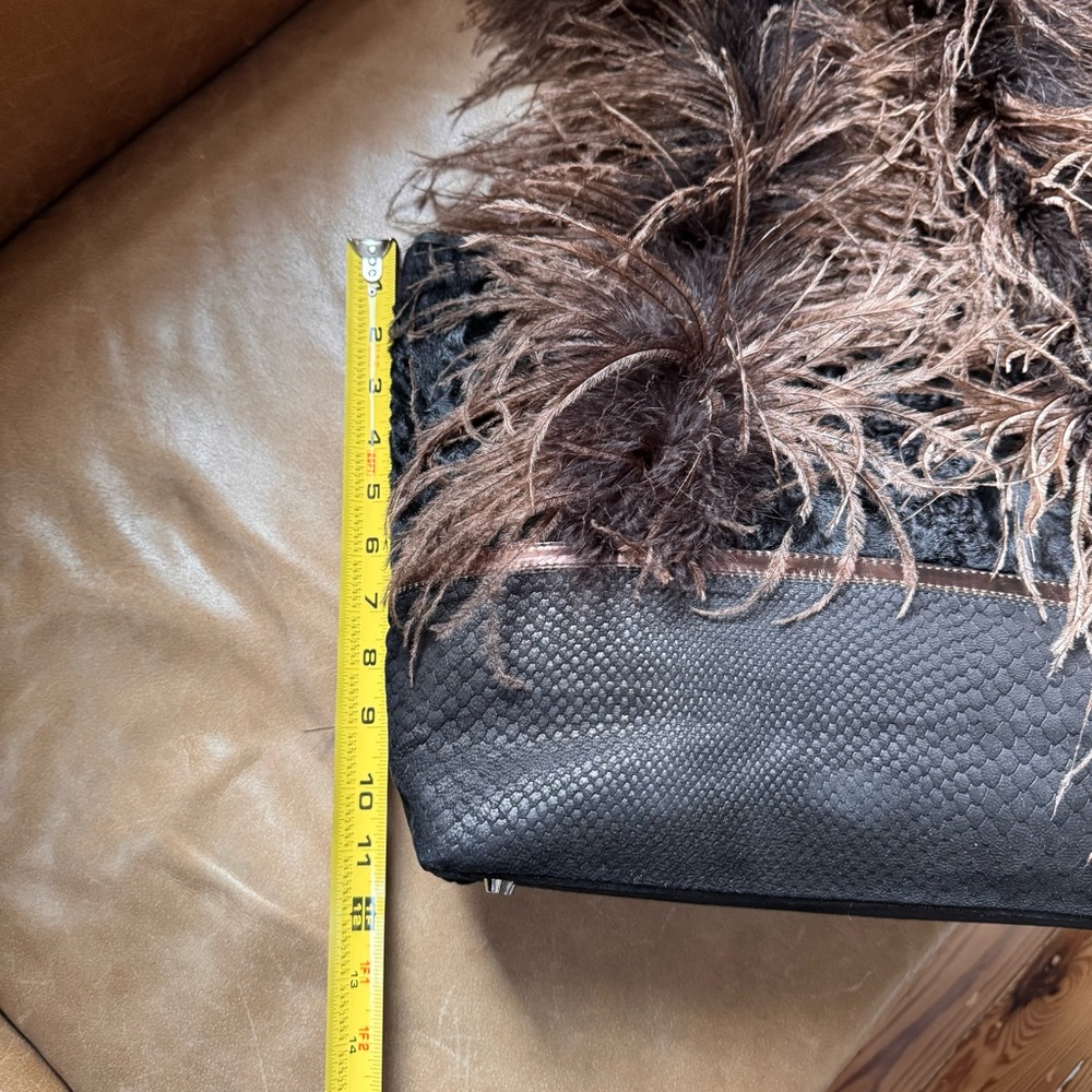 Ingrid Bruha leather fur feather leather suede black brown bag NYC Vintage - Picture 12 of 17